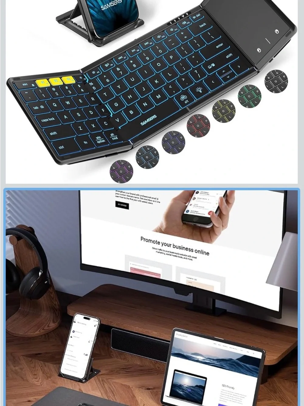 Foldable Bluetooth Keyboard with Type-C Charging - Black
